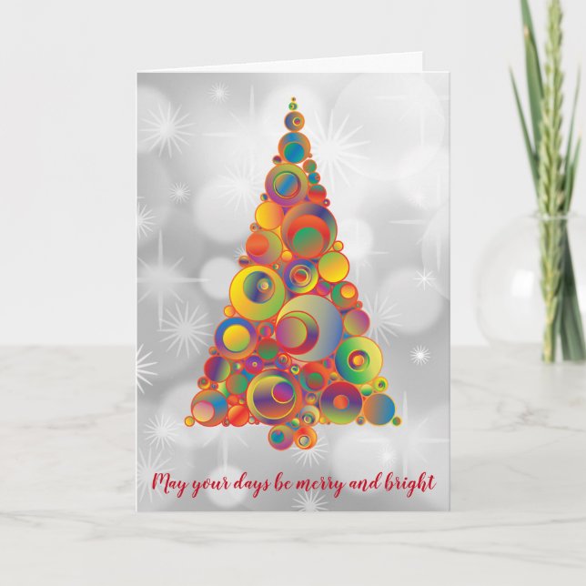 Christmas Tree Funky Retro Bright Colourful Festiv Card (Front)