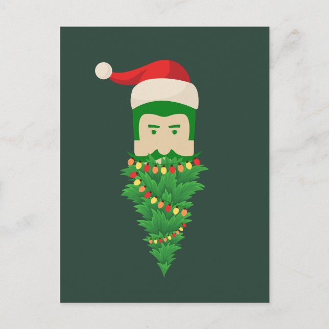 Christmas Tree Funny Green Beard Santa Hat Man  Postcard (Front)
