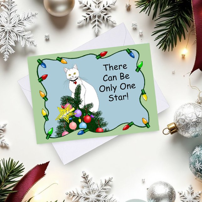 Christmas Tree Funny White Cat Holiday Card (Creator Uploaded)