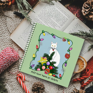 Christmas Tree Funny White Cat Notebook