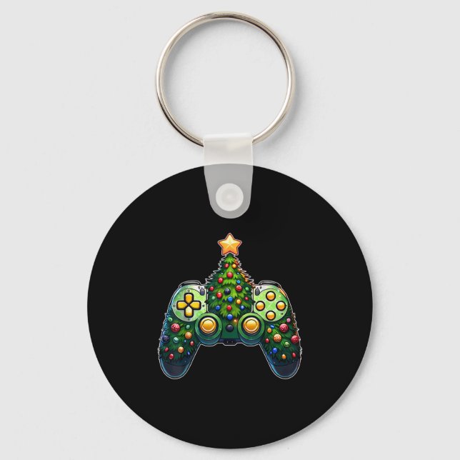 Christmas Tree Gaming Shirts Video Game Controller Key Ring (Front)
