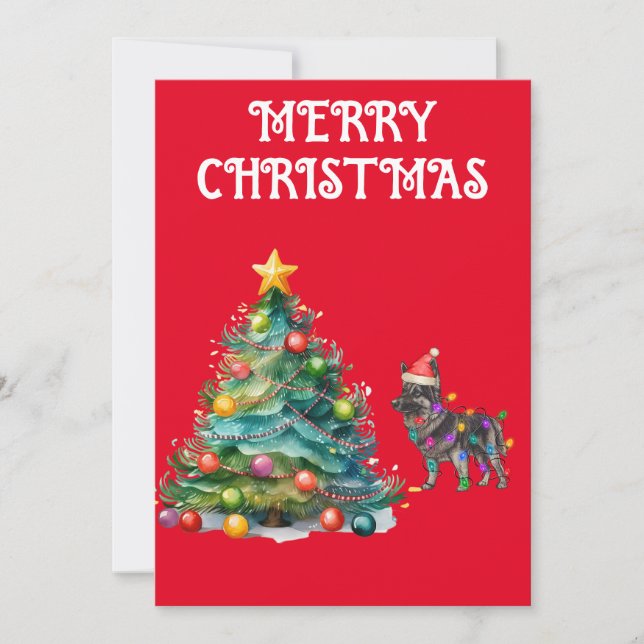 CHRISTMAS TREE & GERMAN SHEPERD WRAPPED IN LIGHTS INVITATION (Front)