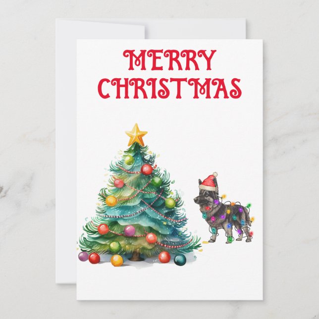 CHRISTMAS TREE & GERMAN SHEPERD WRAPPED IN LIGHTS INVITATION (Front)