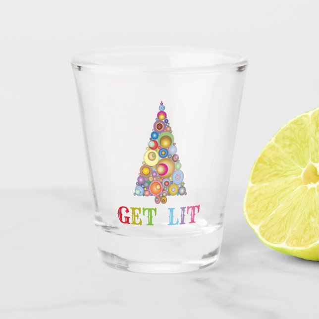 Christmas Tree Get Lit Colourful Cute Fun Funny Shot Glass (Front)