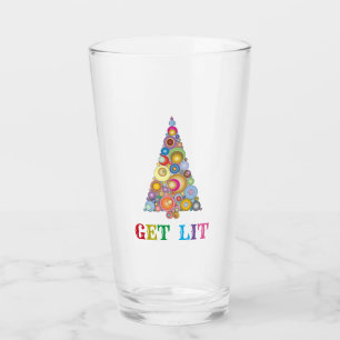 Christmas Tree Get Lit Colourful Cute Funny Glass