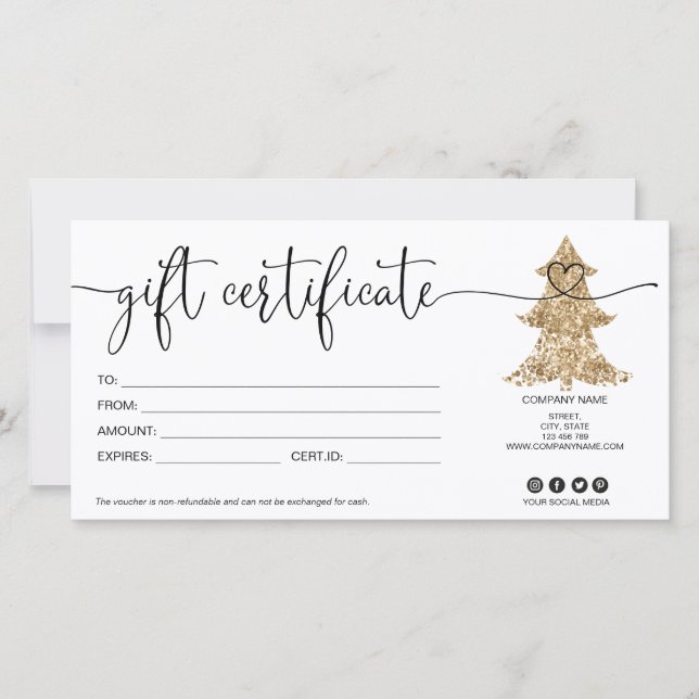 Christmas tree gift card certificate glitter (Front)