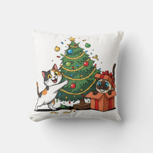 Christmas Tree & Gift Surprise Cats  Cushion