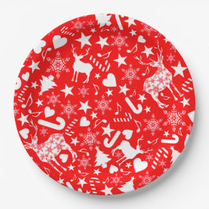 Christmas Tree, Gifts,Candy Cane And Decorations Paper Plate