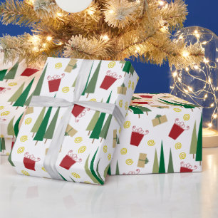 Christmas Tree & Gifts Retro Pattern Wrapping Paper