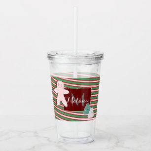 Christmas Tree Gingerbread Monogram Custom Name Acrylic Tumbler