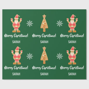 Christmas Tree Gingerbread Santa Snow Personalise Wrapping Paper