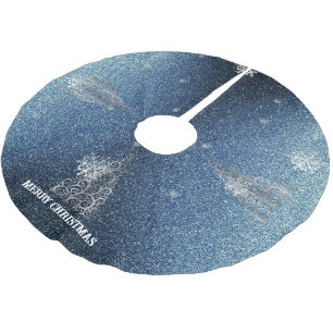 Christmas Tree Glitter and Snowflakes   Blue Brushed Polyester Tree Skirt