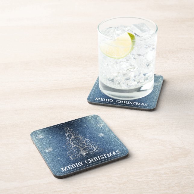 Christmas Tree Glitter and Snowflakes | Blue Coaster (Right Side)