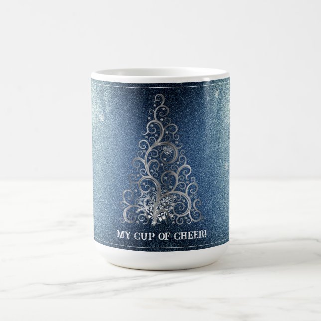 Christmas Tree Glitter and Snowflakes | Blue Coffee Mug (Center)
