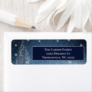 Christmas Tree Glitter and Snowflakes   Blue Return Address Label