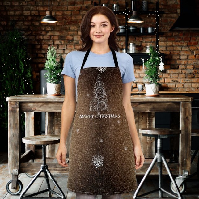 Christmas Tree Glitter and Snowflakes | Gold Apron (Gold Christmas Tree Glitter and Snowflakes Apron)