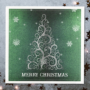 Christmas Tree Glitter and Snowflakes   Green Napkin