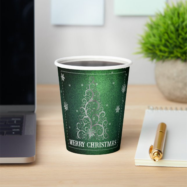 Christmas Tree Glitter and Snowflakes | Green Paper Cups (Insitu)