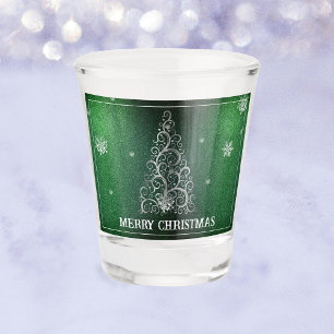Christmas Tree Glitter and Snowflakes   Green Shot Glass