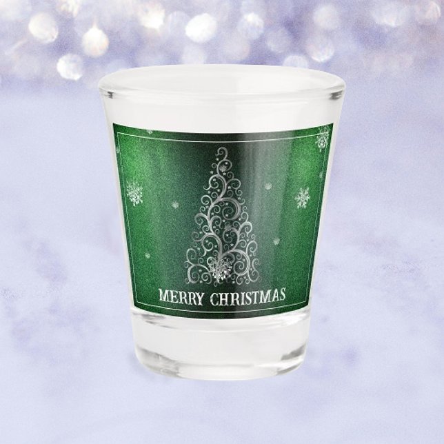 Christmas Tree Glitter and Snowflakes | Green Shot Glass (Green Christmas Tree Glitter and Snowflakes Shot Glass)