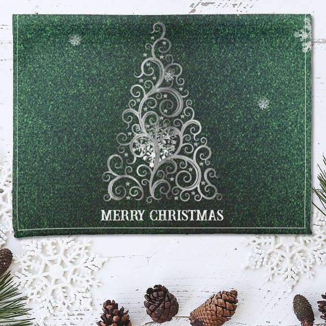 Christmas Tree Glitter and Snowflakes | Green Tea Towel (Creator Uploaded)