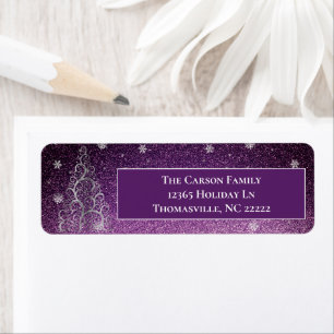 Christmas Tree Glitter and Snowflakes   Magenta Return Address Label
