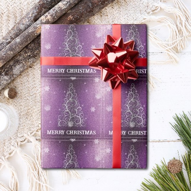 Christmas Tree Glitter and Snowflakes | Magenta Wrapping Paper (Magenta Christmas Tree Glitter and Snowflakes Wrapping Paper)