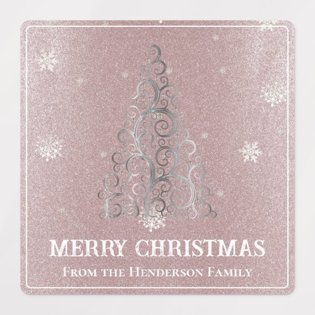 Christmas Tree Glitter and Snowflakes | Pink (Design 1)