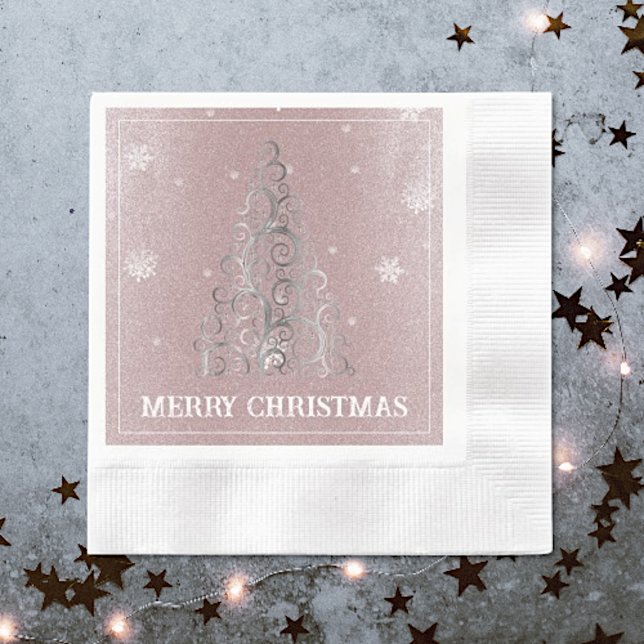 Christmas Tree Glitter and Snowflakes | Pink Napkin (Pink Christmas Tree Glitter and Snowflakes Napkins)
