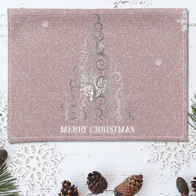 Christmas Tree Glitter and Snowflakes | Pink Tea Towel (Pink Christmas Tree Glitter and Snowflakes Kitchen Towel)
