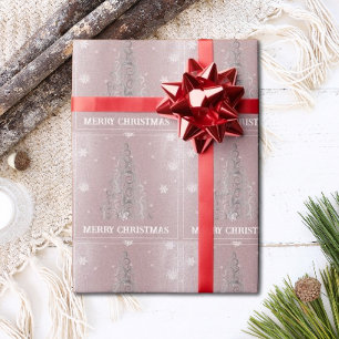 Christmas Tree Glitter and Snowflakes   Pink Wrapping Paper