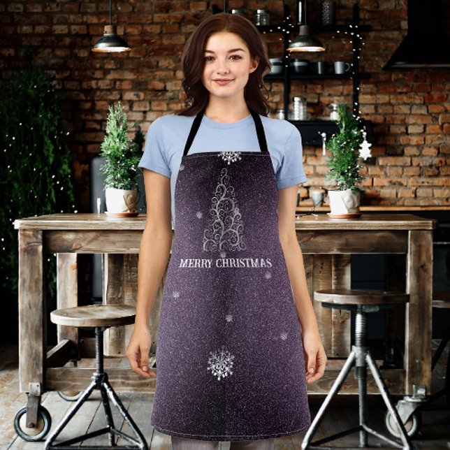 Christmas Tree Glitter and Snowflakes | Purple Apron (Purple Christmas Tree Glitter and Snowflakes Apron)