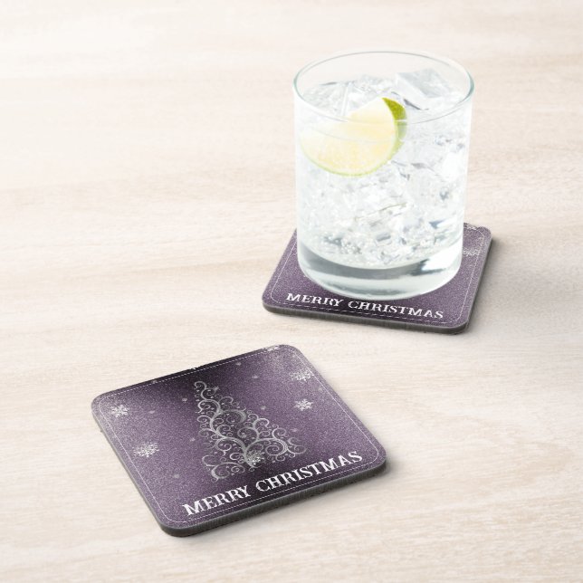 Christmas Tree Glitter and Snowflakes | Purple Coaster (Right Side)