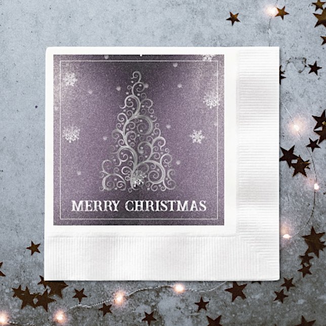 Christmas Tree Glitter and Snowflakes | Purple Napkin (Purple Christmas Tree Glitter and Snowflakes Napkins)