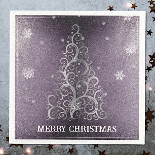 Christmas Tree Glitter and Snowflakes   Purple Napkin