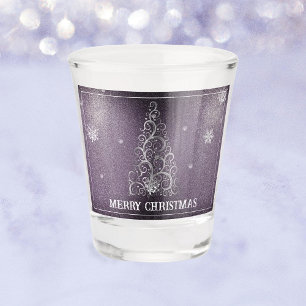 Christmas Tree Glitter and Snowflakes   Purple Shot Glass