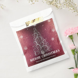 Christmas Tree Glitter and Snowflakes   Red Favour Bag