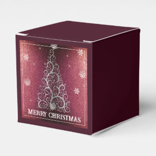 Christmas Tree Glitter and Snowflakes   Red Favour Box