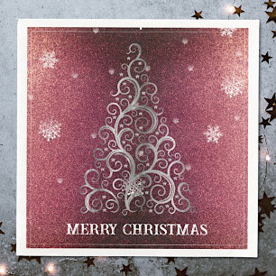 Christmas Tree Glitter and Snowflakes   Red Napkin