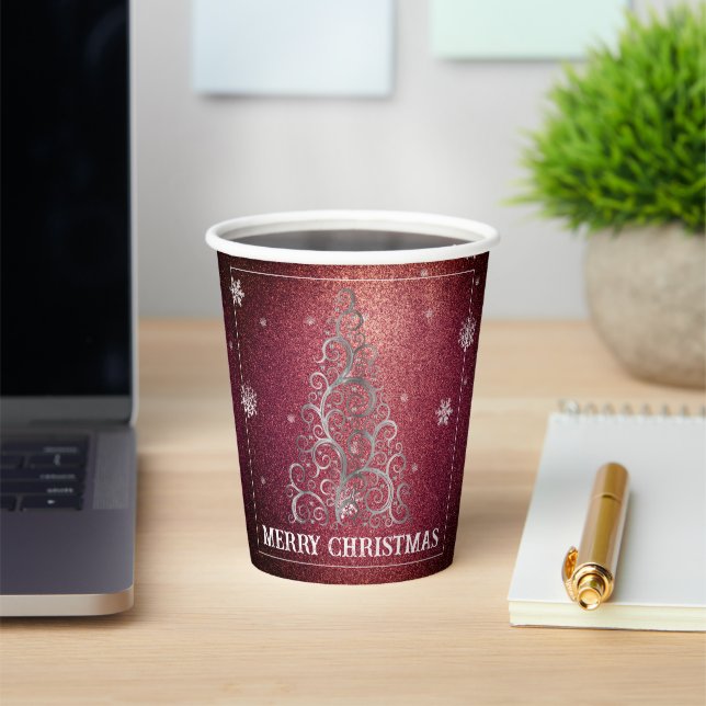 Christmas Tree Glitter and Snowflakes | Red Paper Cups (Insitu)