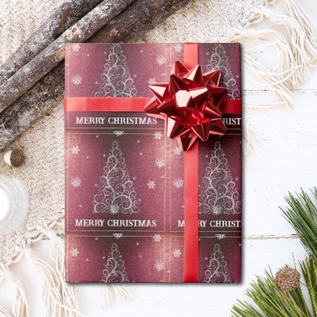 Christmas Tree Glitter and Snowflakes | Red Wrapping Paper (Red Christmas Tree Glitter and Snowflakes Wrapping Paper)