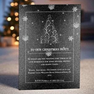 Christmas Tree Glitter and Snowflakes   Silver Invitation