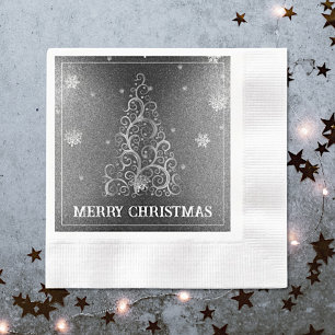Christmas Tree Glitter and Snowflakes   Silver Napkin