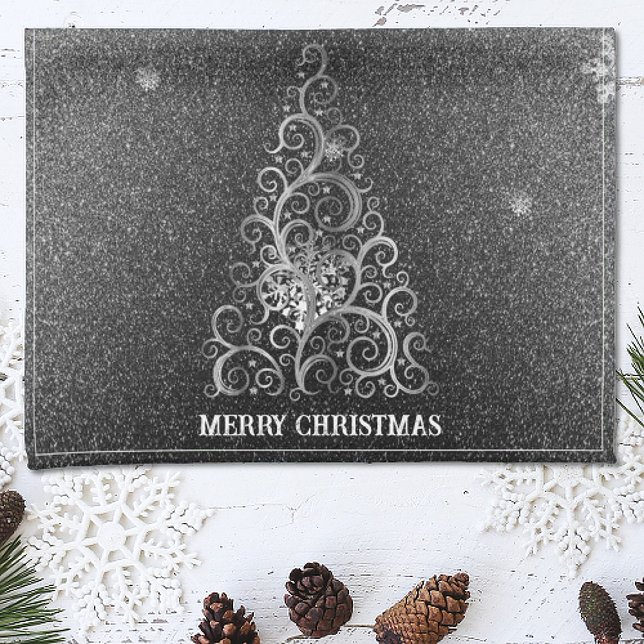 Christmas Tree Glitter and Snowflakes | Silver Tea Towel (Creator Uploaded)