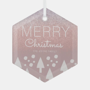 Christmas Tree Glitter Pink Snow Ceramic Glass Tree Decoration
