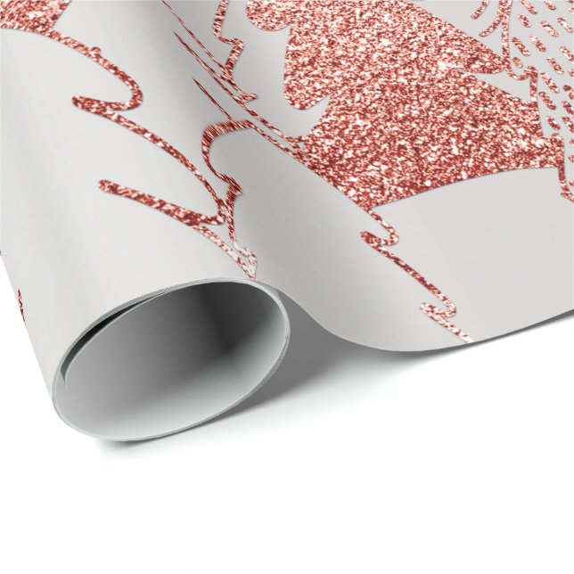 Christmas Tree Glitter Rose Gold Silver Grey Metal Wrapping Paper (Roll Corner)