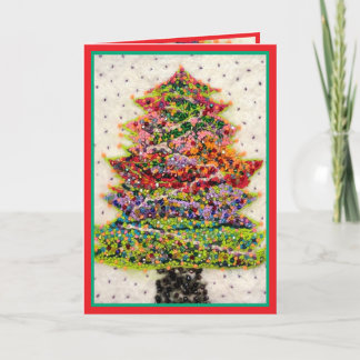 Christmas Tree glitter sparkle red green beads Card