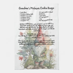 Christmas Tree Gnome Watercolor Recipe keepsake Tea Towel