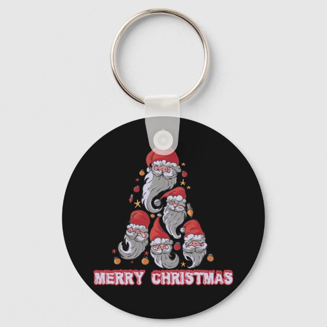 Christmas Tree Gnomes Santa Hat Key Ring (Front)