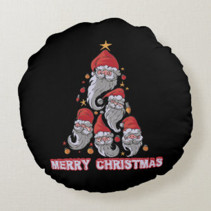 Christmas Tree Gnomes Santa Hat Round Cushion